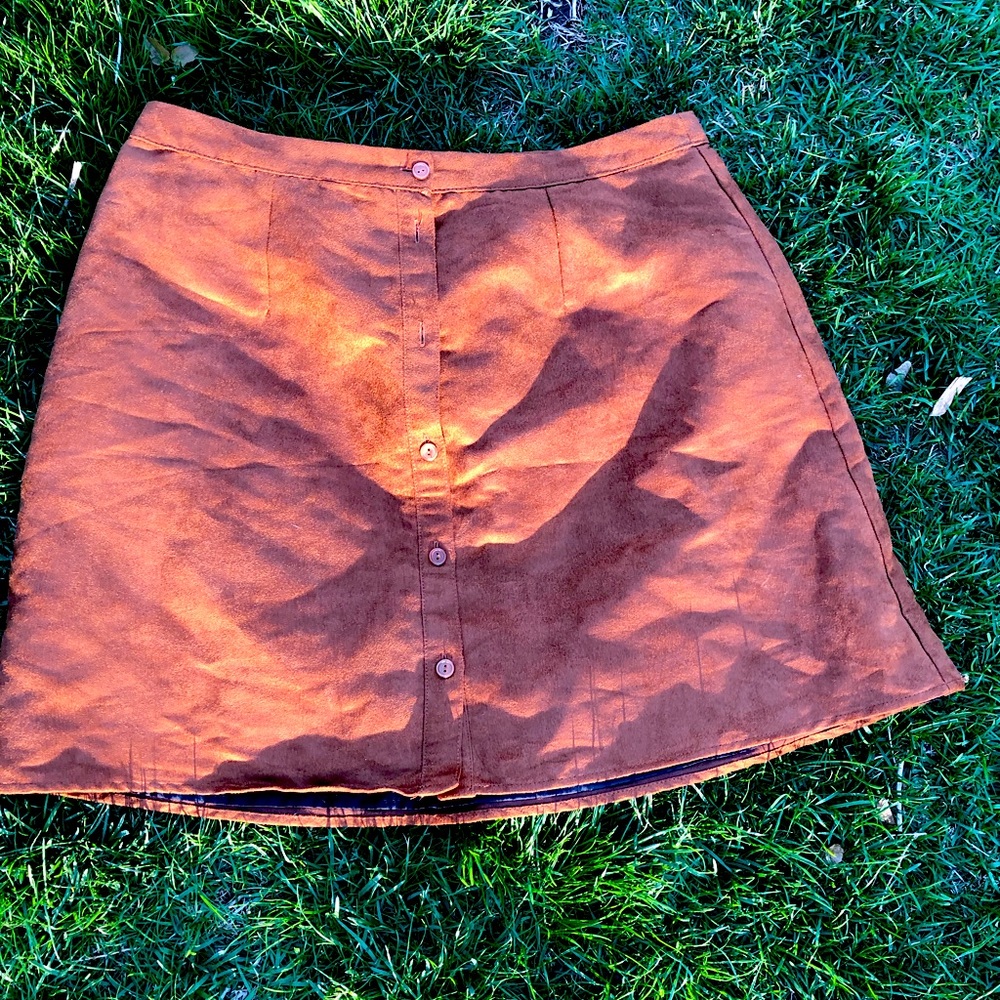 Brown Suede Button Up Skirt